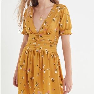Mustard Yellow Floral Puff Sleeve Dress